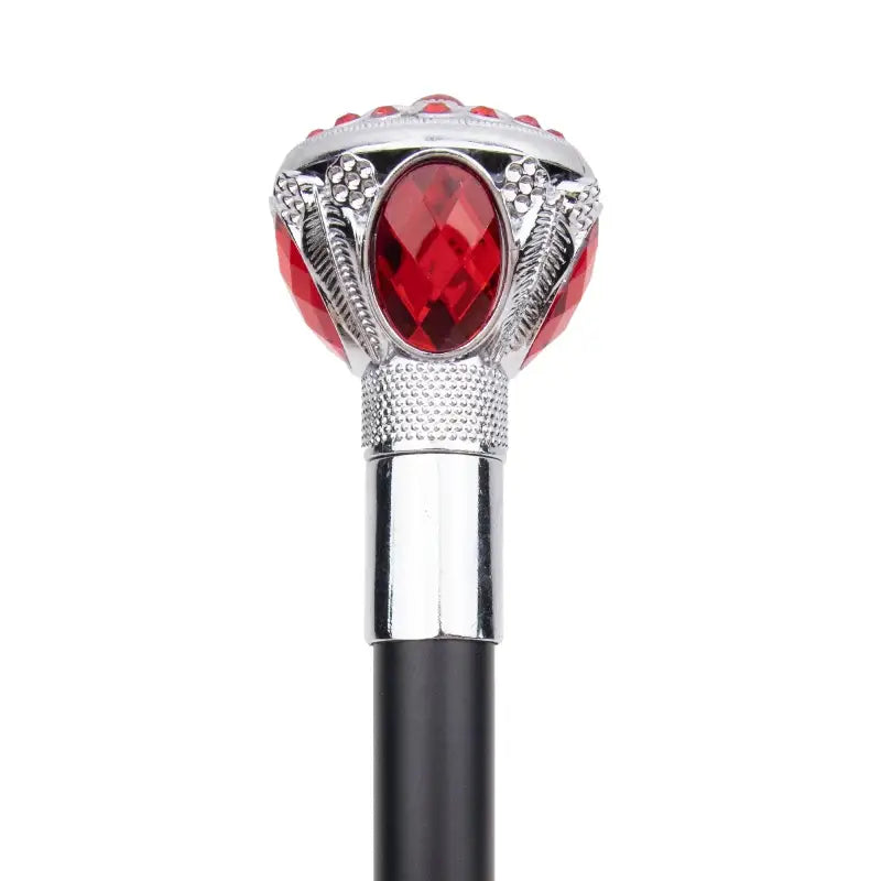 Canne au Pommeau Argenté Ornée d'une Pierre Rouge