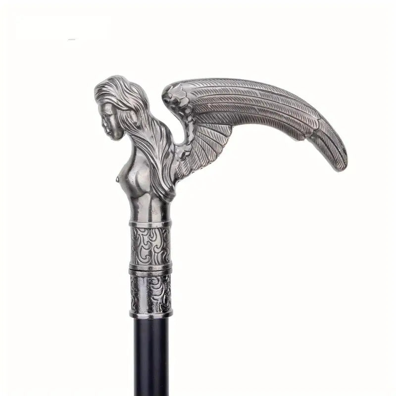 Canne avec pommeau sculpté buste ailé