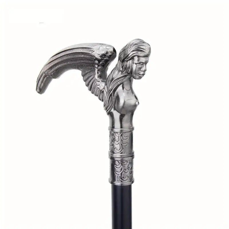 Canne avec pommeau sculpté buste ailé