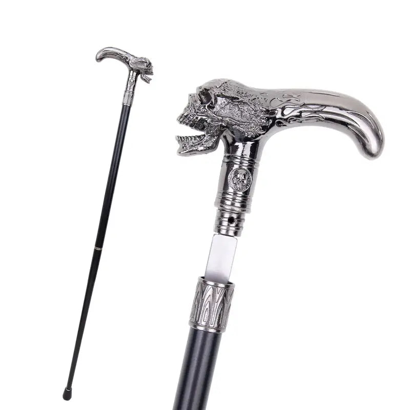 Canne sculpturale tête de loup chromée