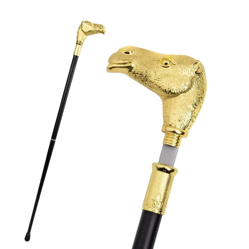Canne avec poignée dorée tête d'animal sculptée