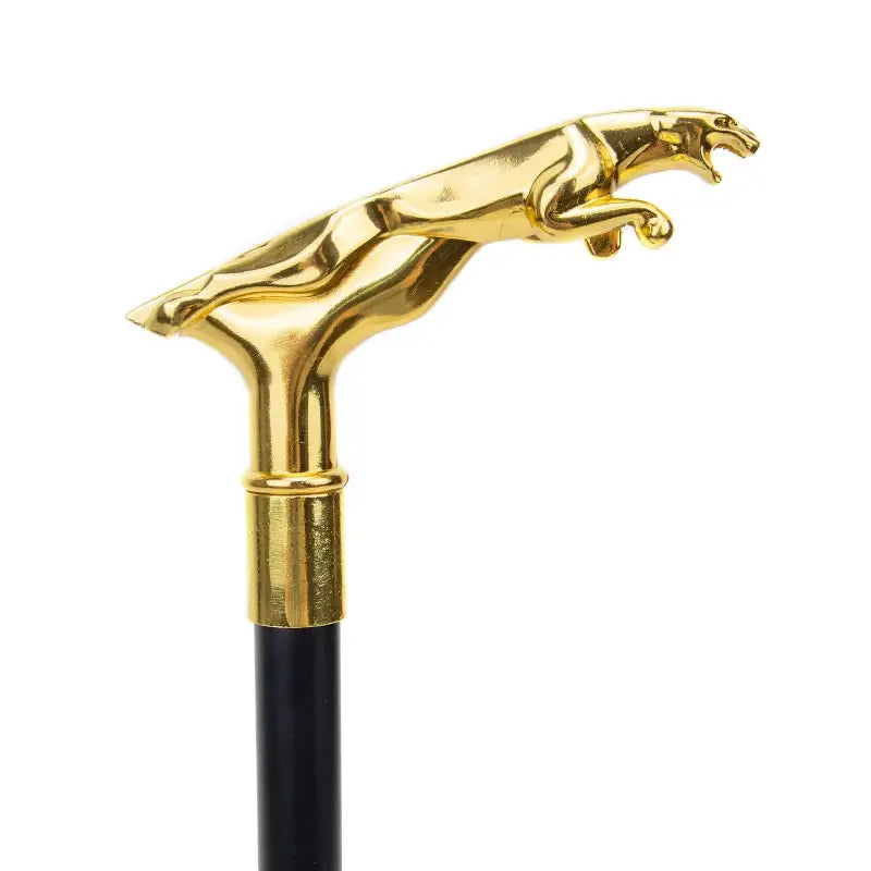 Canne féline dorée avec poignée sculptée