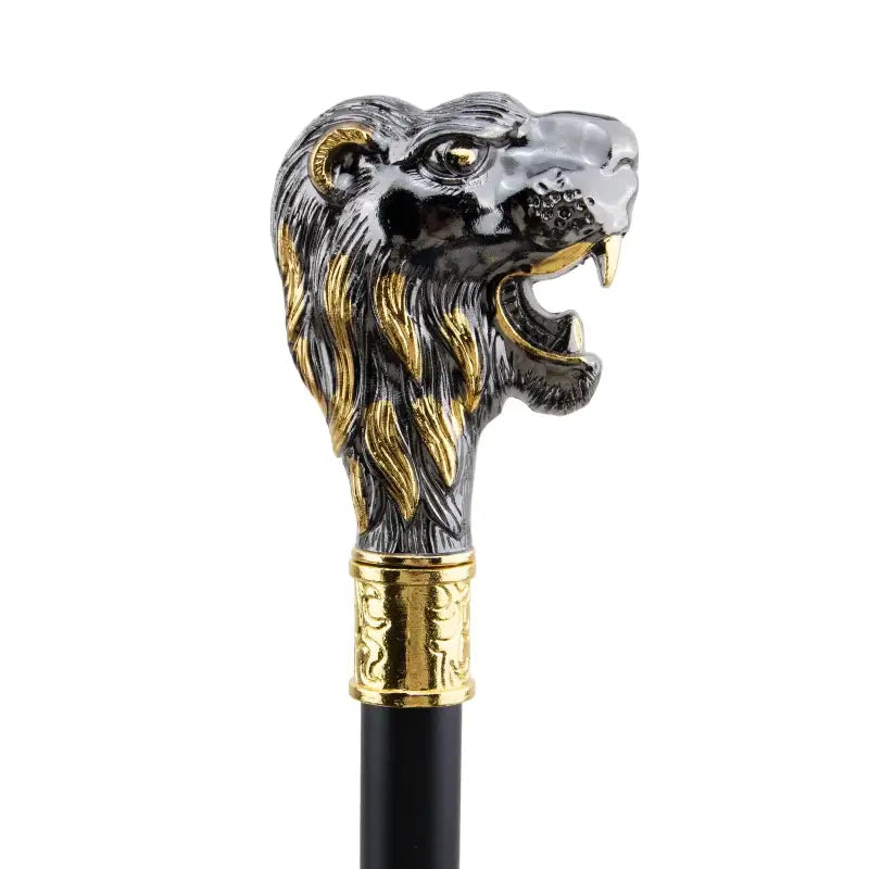 Canne sculpturale tête de lion au design royal